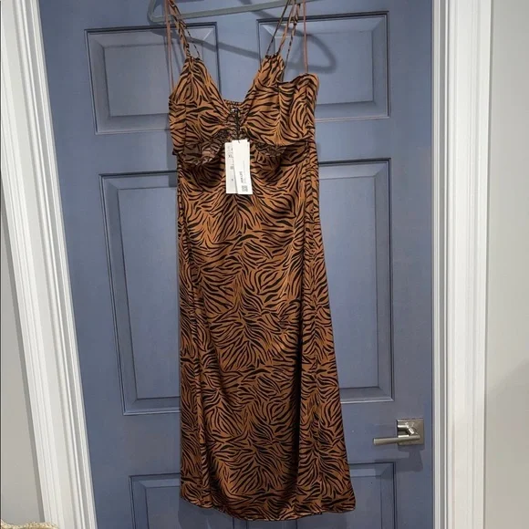 Zara Brown Zebra Print Maxi Dress XL NWT - Picture 6 of 13